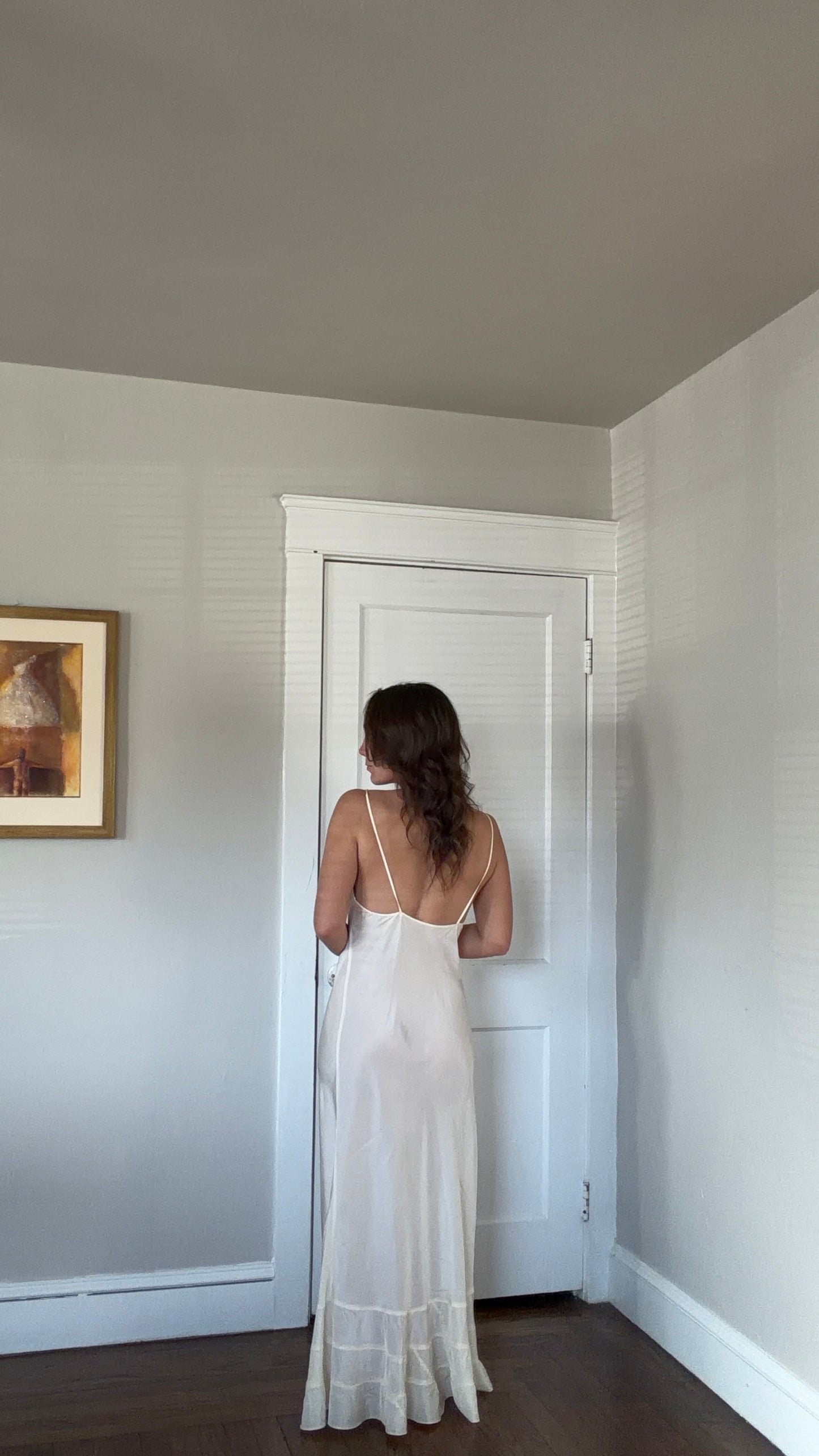 Cream Sheer Lace Overlay Peignoir Set