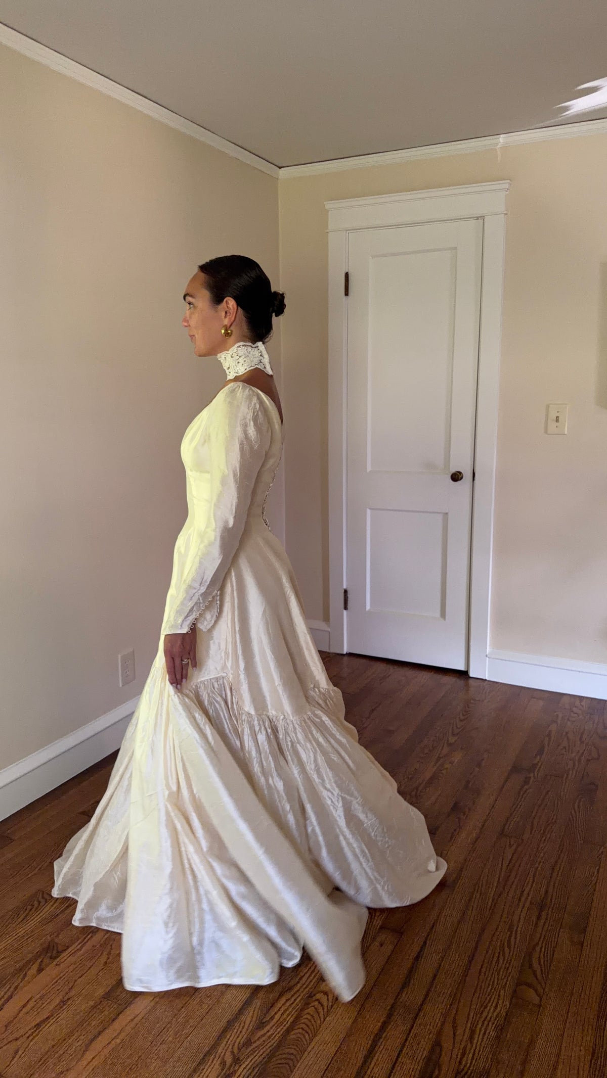Rare All Silk 1956 Wedding Gown with Matching Custom Collar