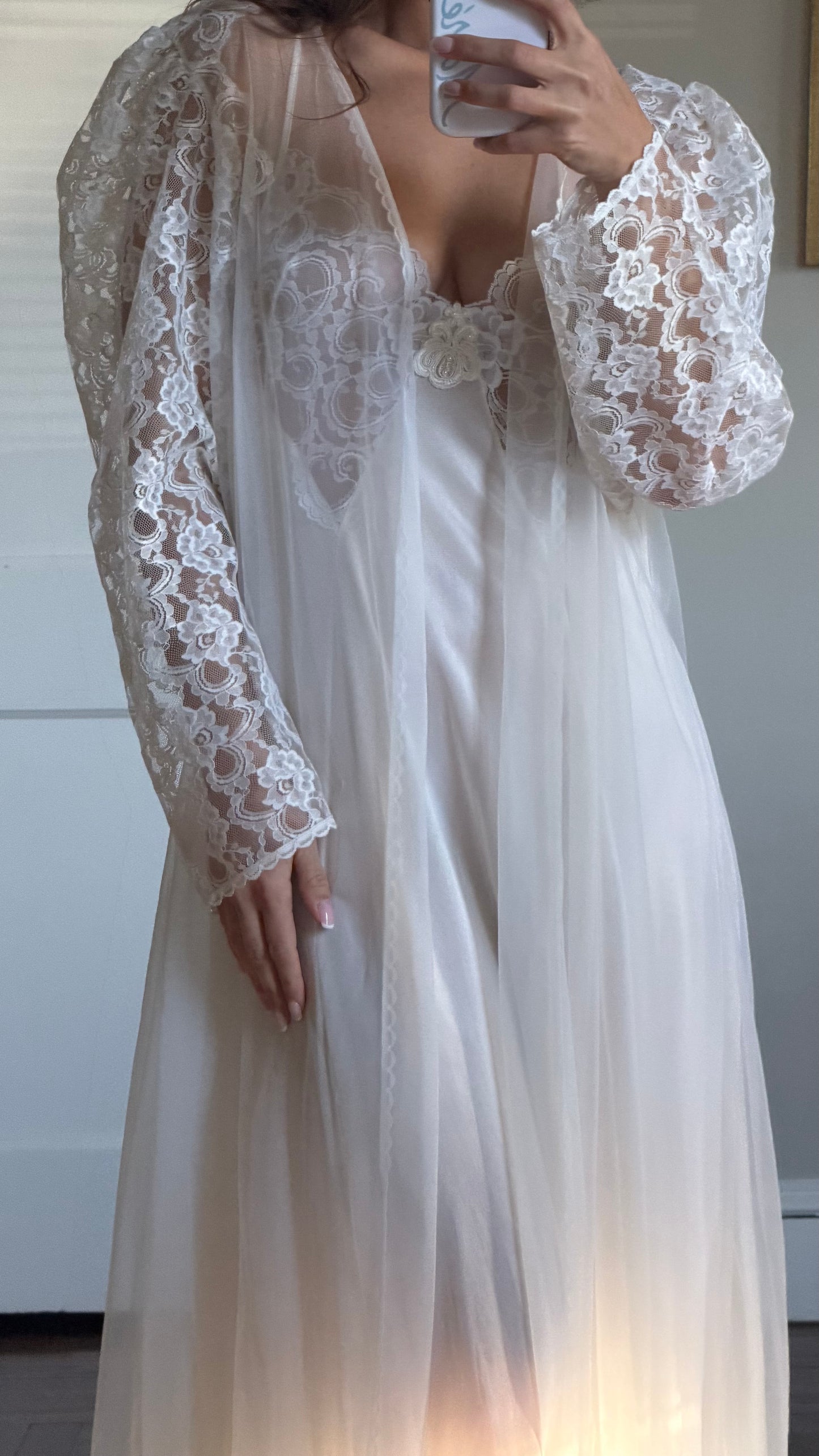 Rare Sheer Lace Longsleeve Peignoir Set