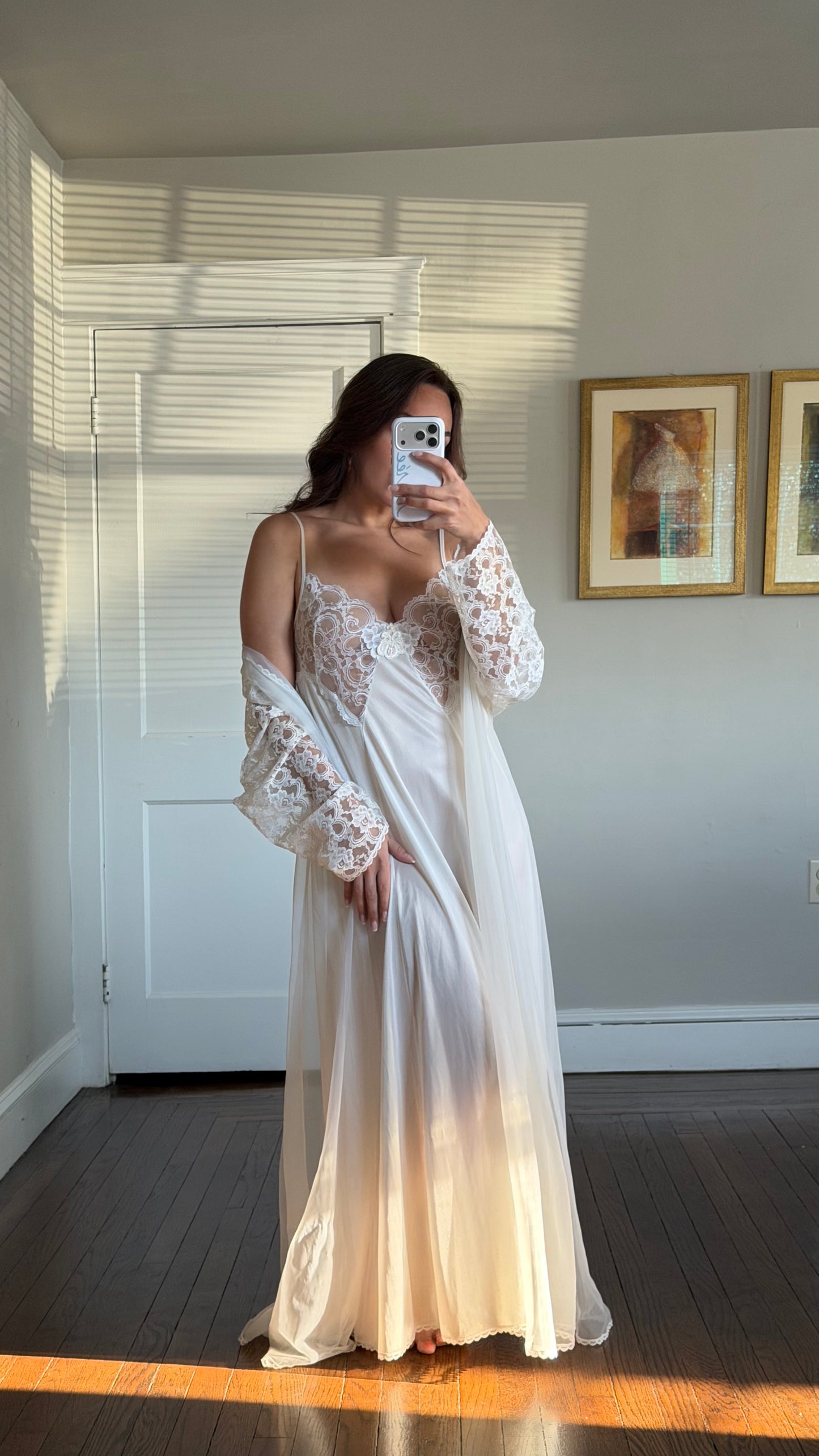 Rare Sheer Lace Longsleeve Peignoir Set