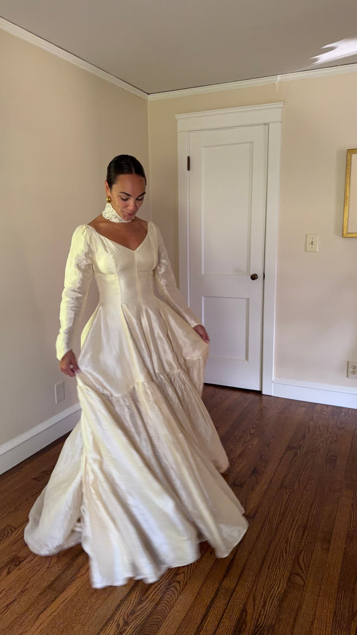 Rare All Silk 1956 Wedding Gown with Matching Custom Collar