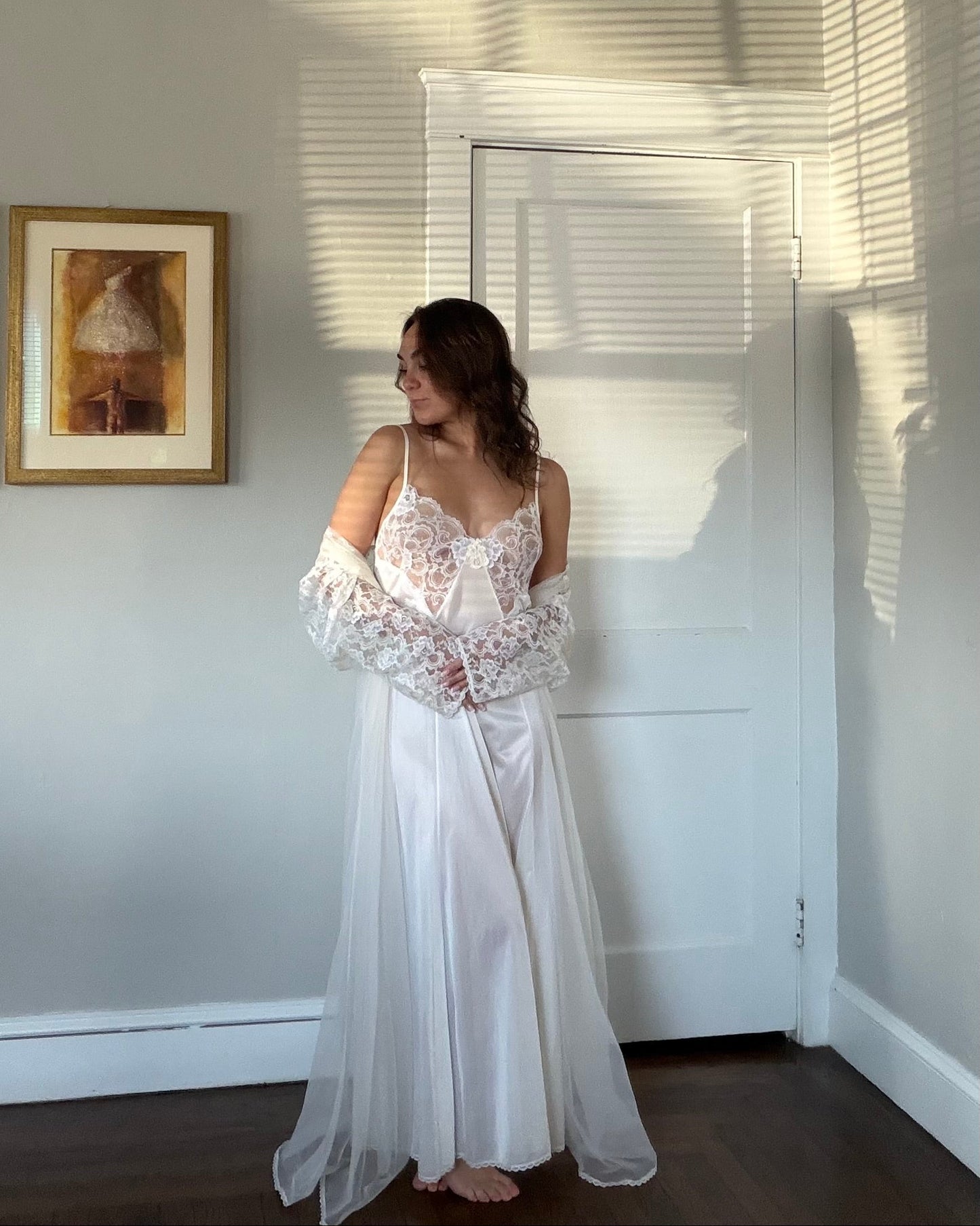 Rare Sheer Lace Longsleeve Peignoir Set