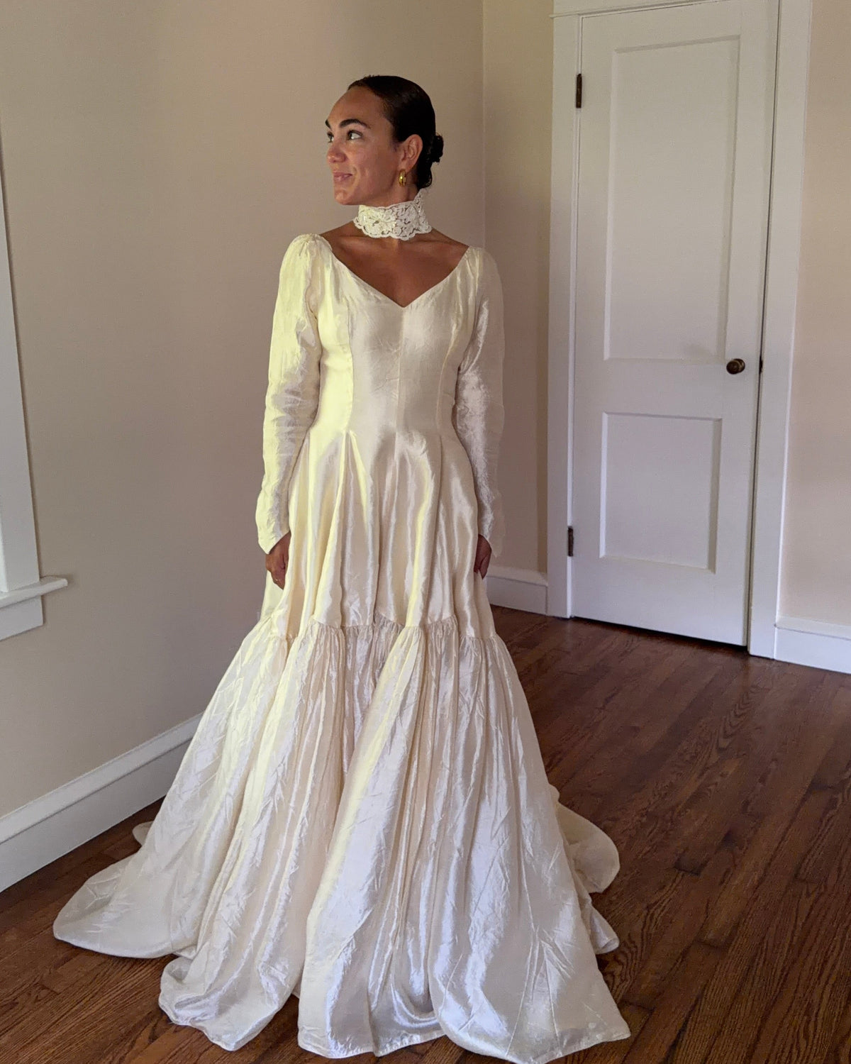 Rare All Silk 1956 Wedding Gown with Matching Custom Collar