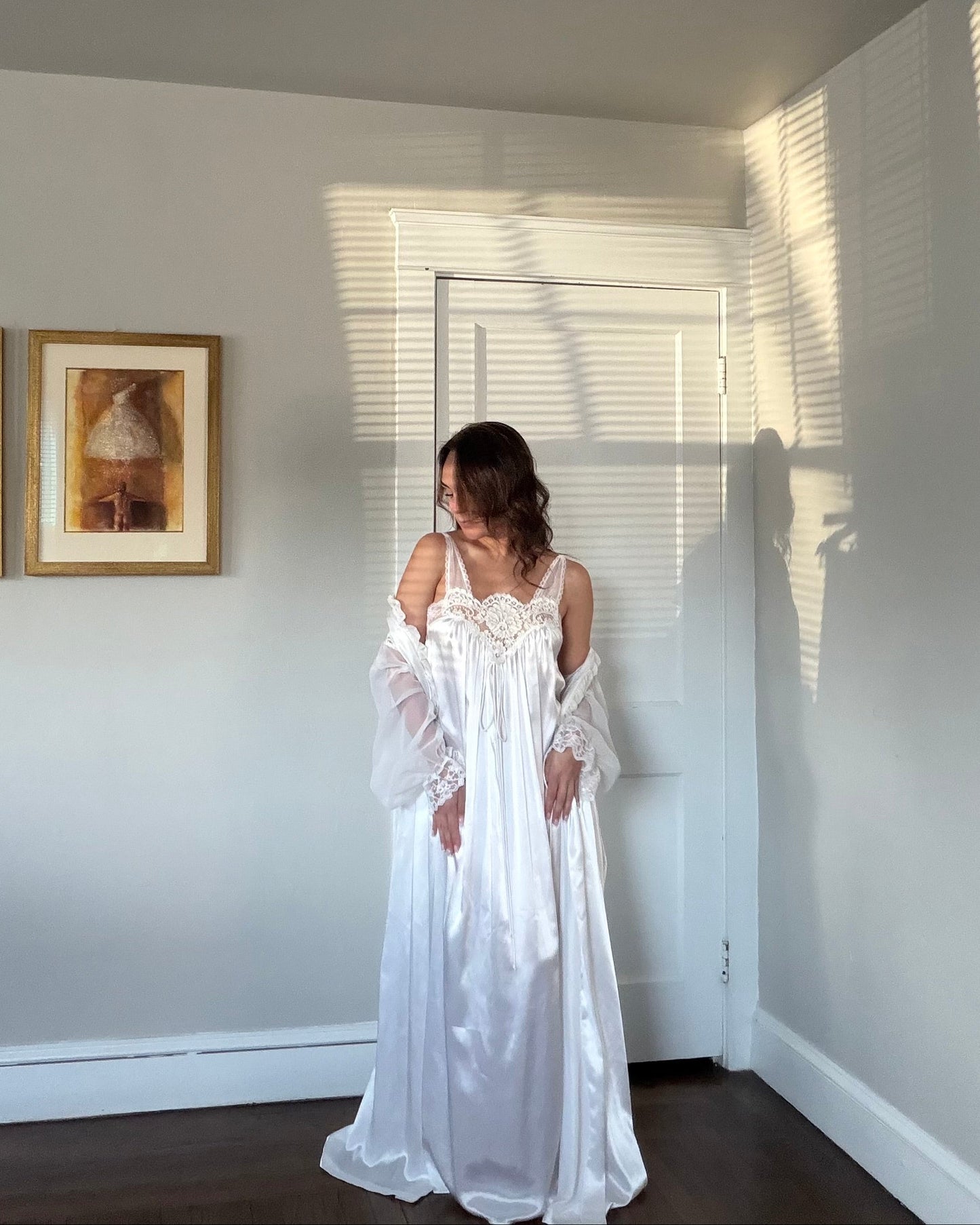 Rare Lace and Chiffon Detail Peignoir Set