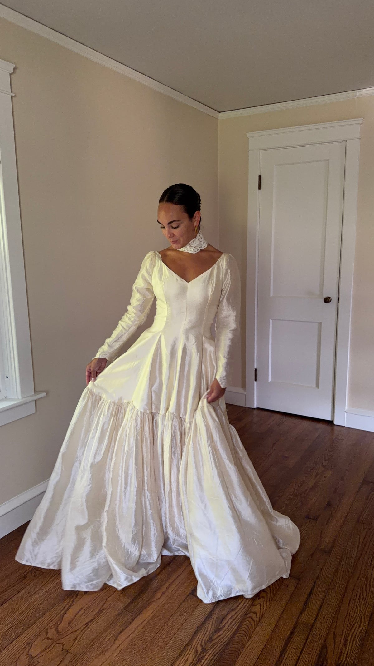 Rare All Silk 1956 Wedding Gown with Matching Custom Collar