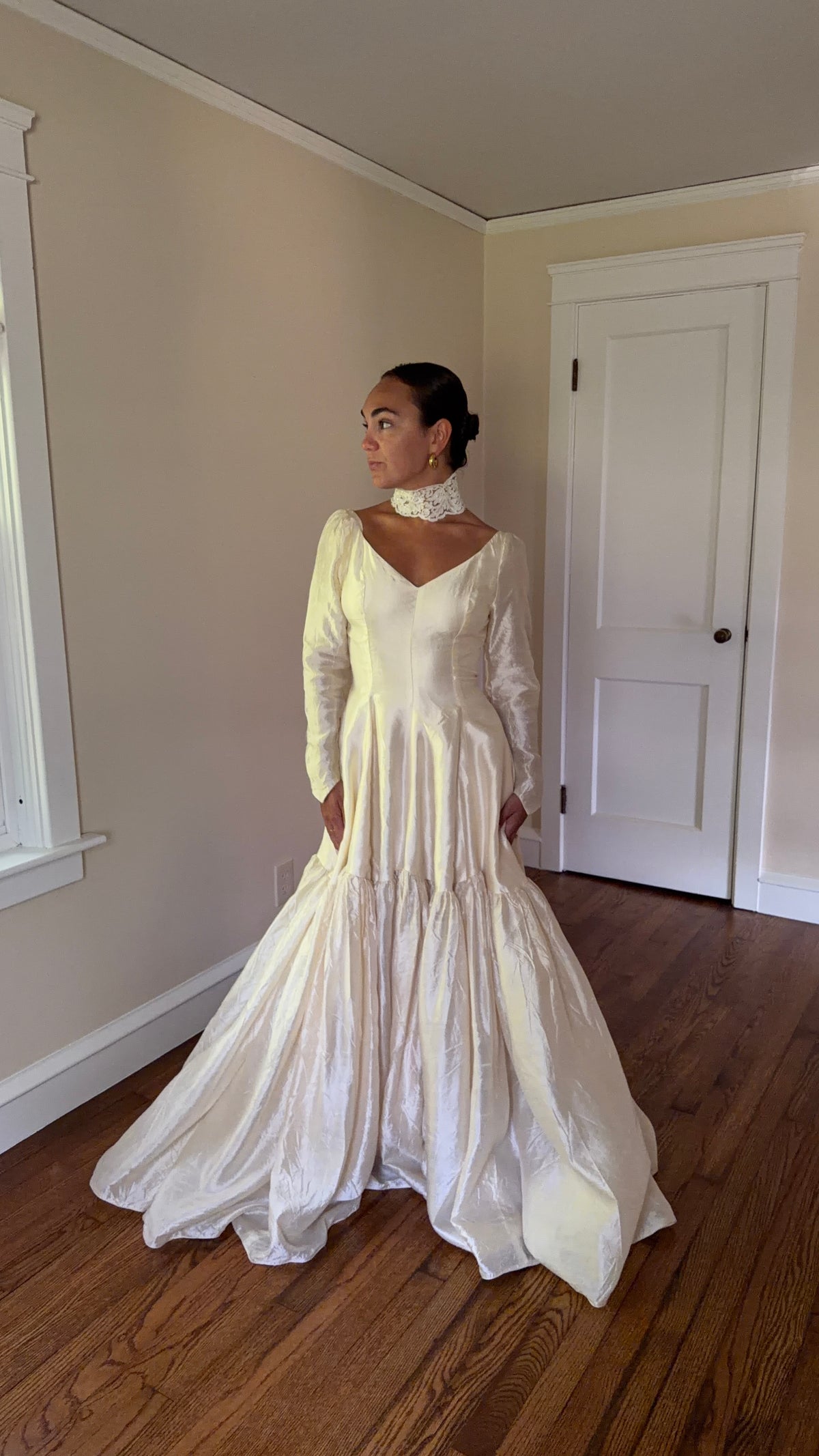 Rare All Silk 1956 Wedding Gown with Matching Custom Collar