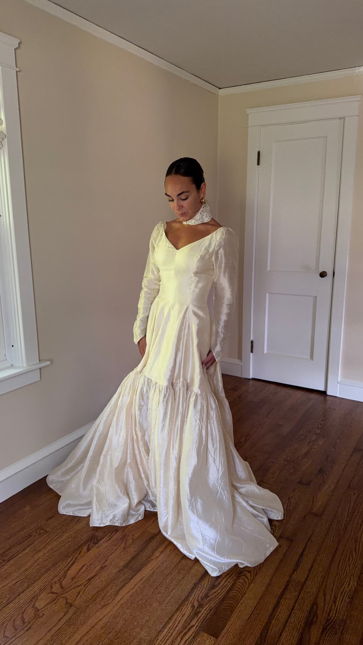 Rare All Silk 1956 Wedding Gown with Matching Custom Collar