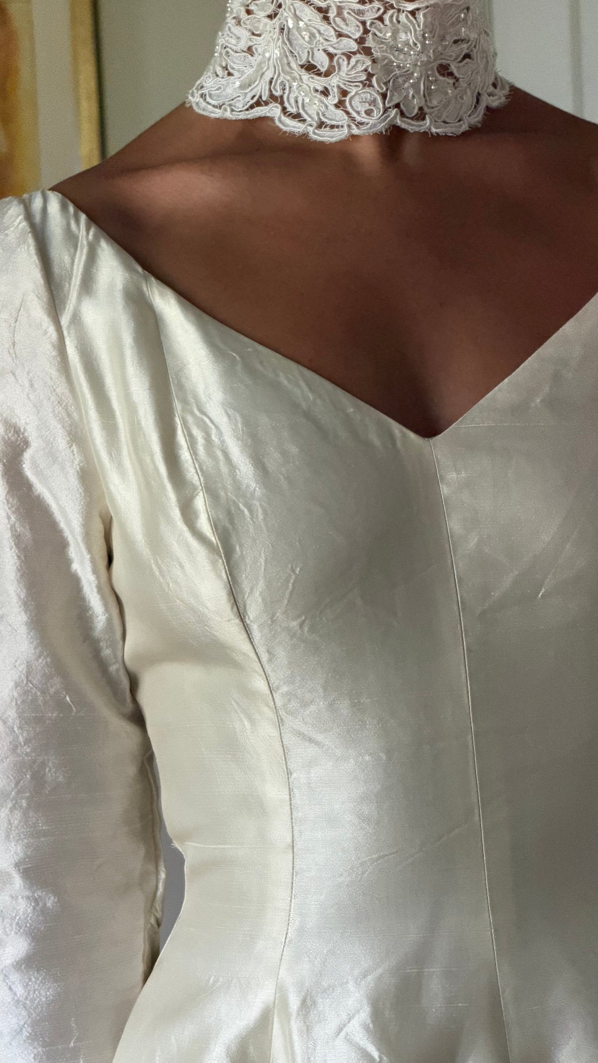 Rare All Silk 1956 Wedding Gown with Matching Custom Collar