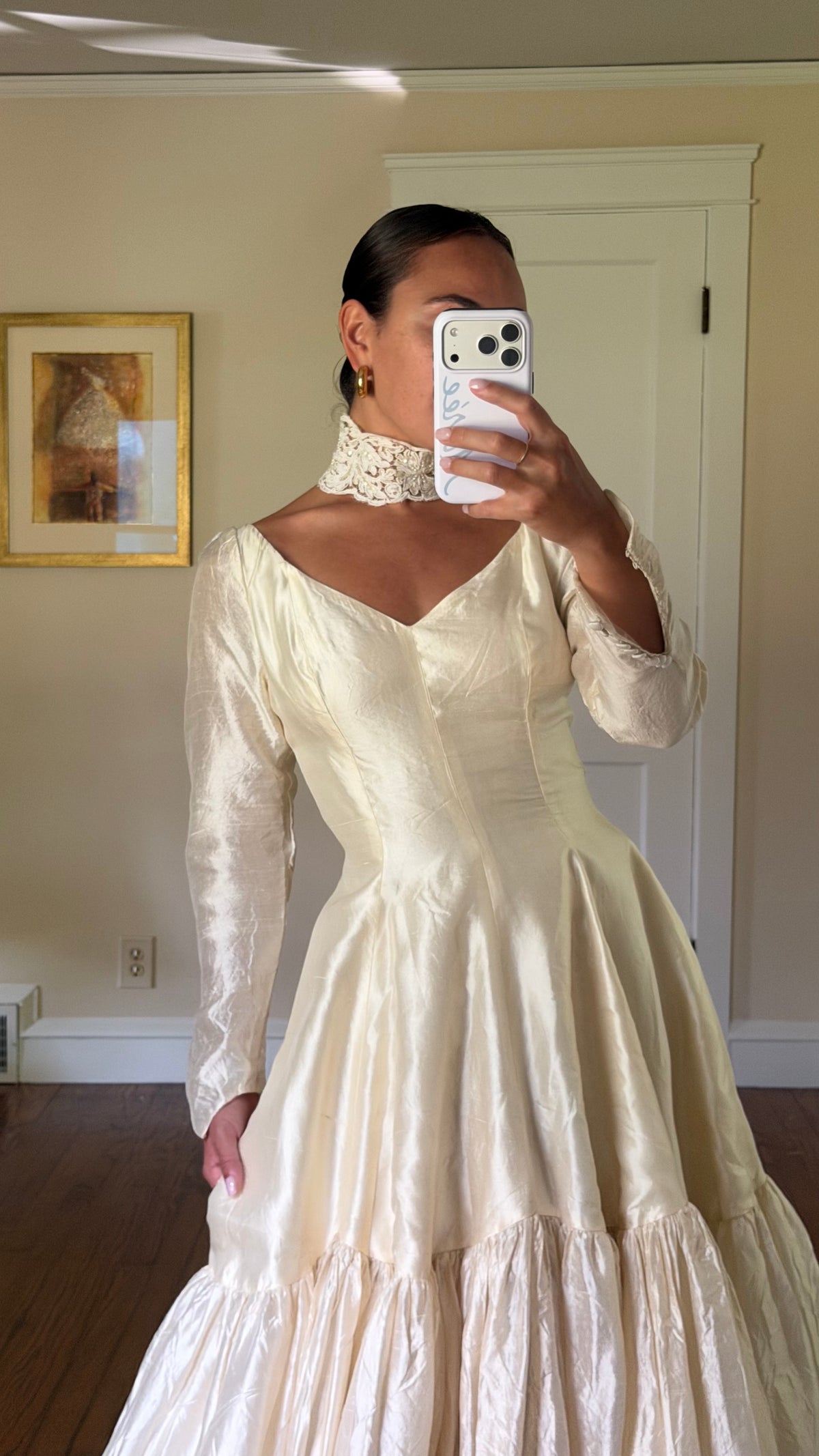 Rare All Silk 1956 Wedding Gown with Matching Custom Collar