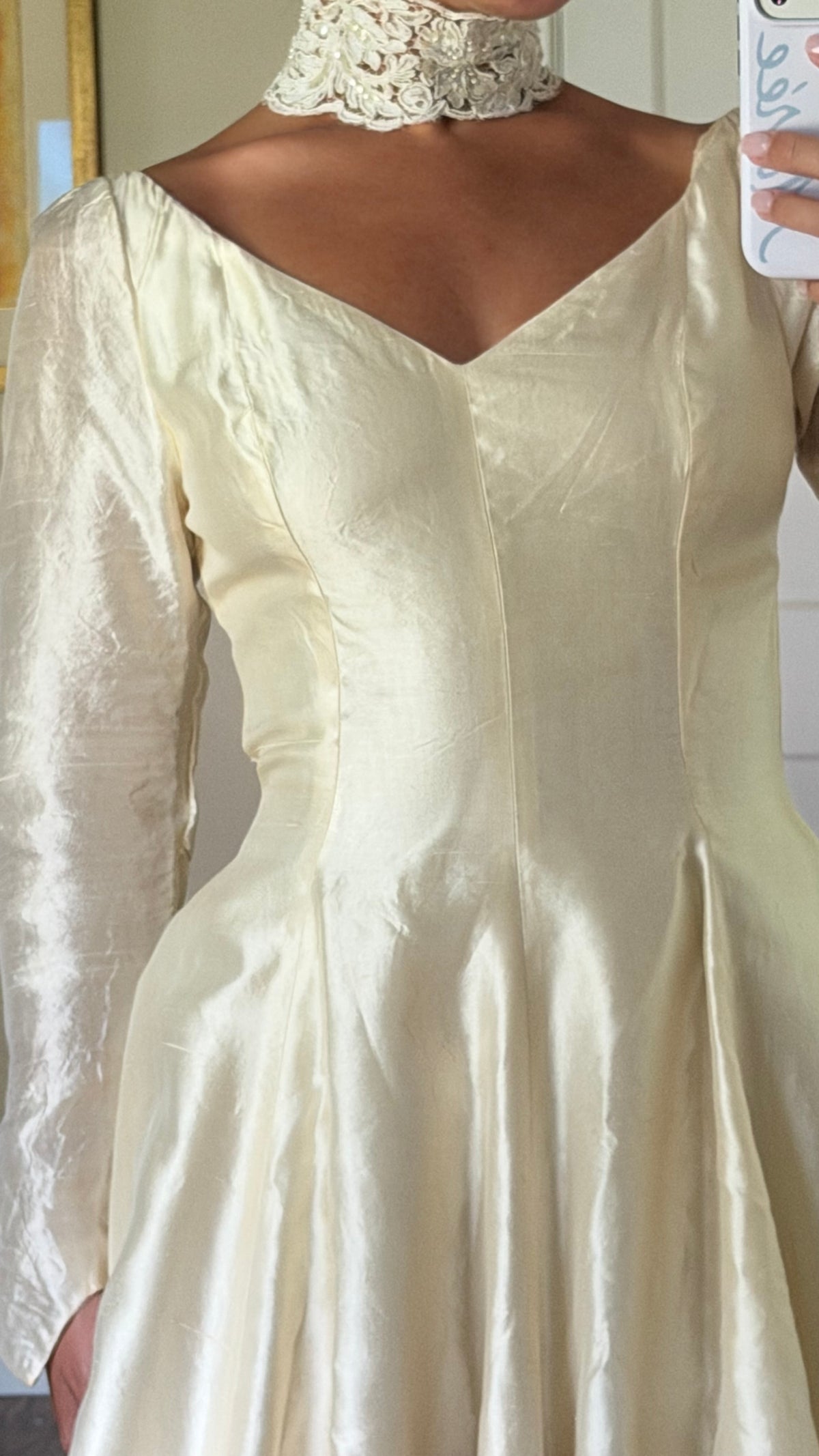 Rare All Silk 1956 Wedding Gown with Matching Custom Collar