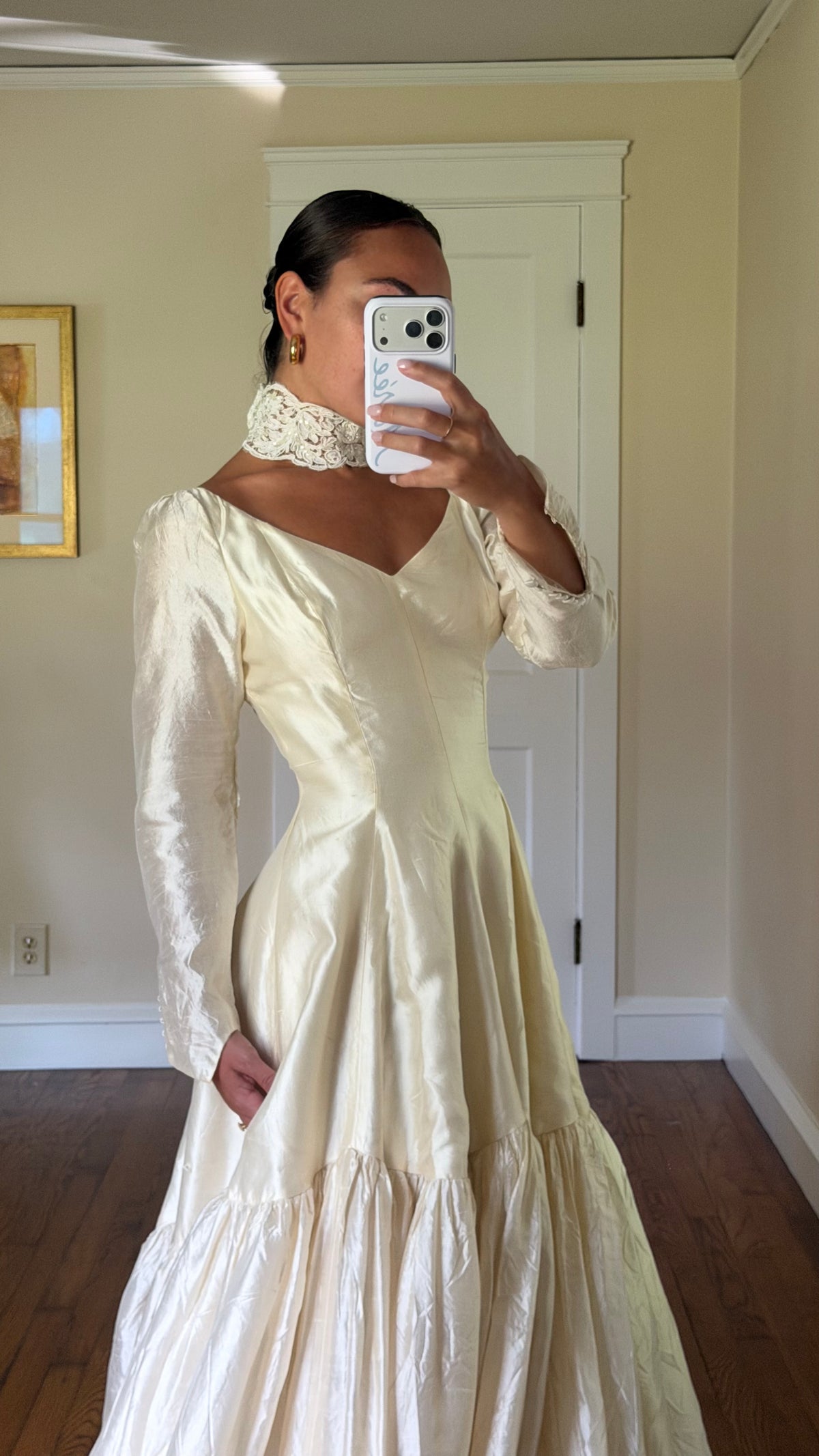 Rare All Silk 1956 Wedding Gown with Matching Custom Collar