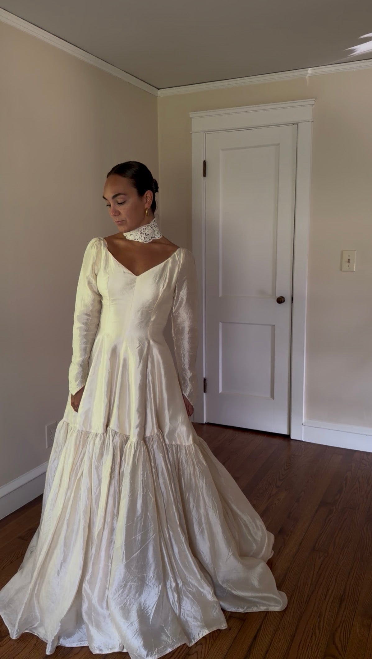 Rare All Silk 1956 Wedding Gown with Matching Custom Collar