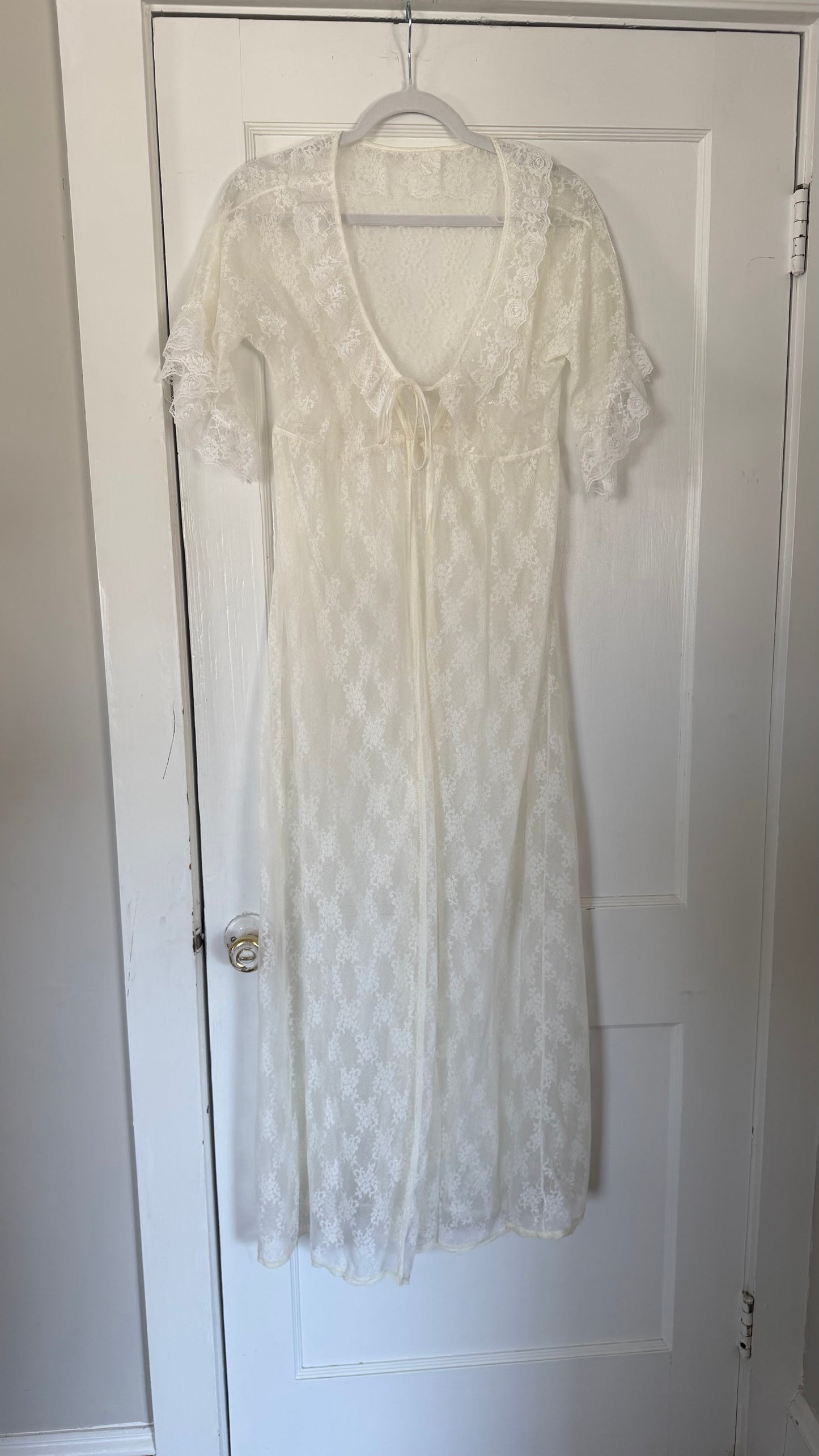 Cream Sheer Lace Overlay Peignoir Set