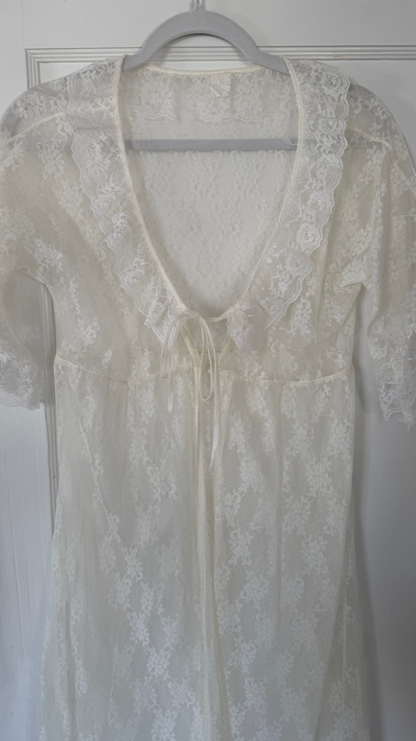 Cream Sheer Lace Overlay Peignoir Set