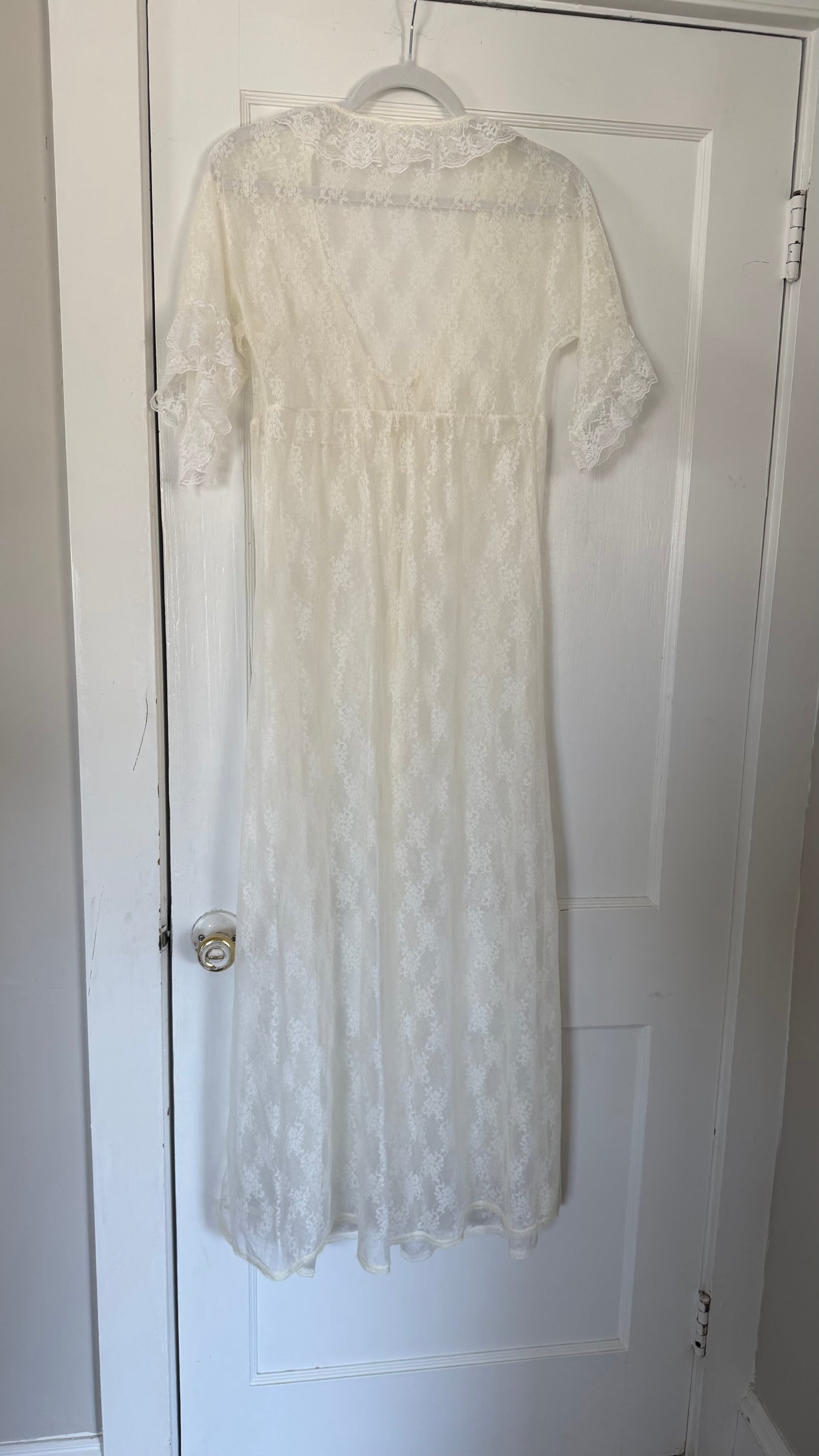 Cream Sheer Lace Overlay Peignoir Set