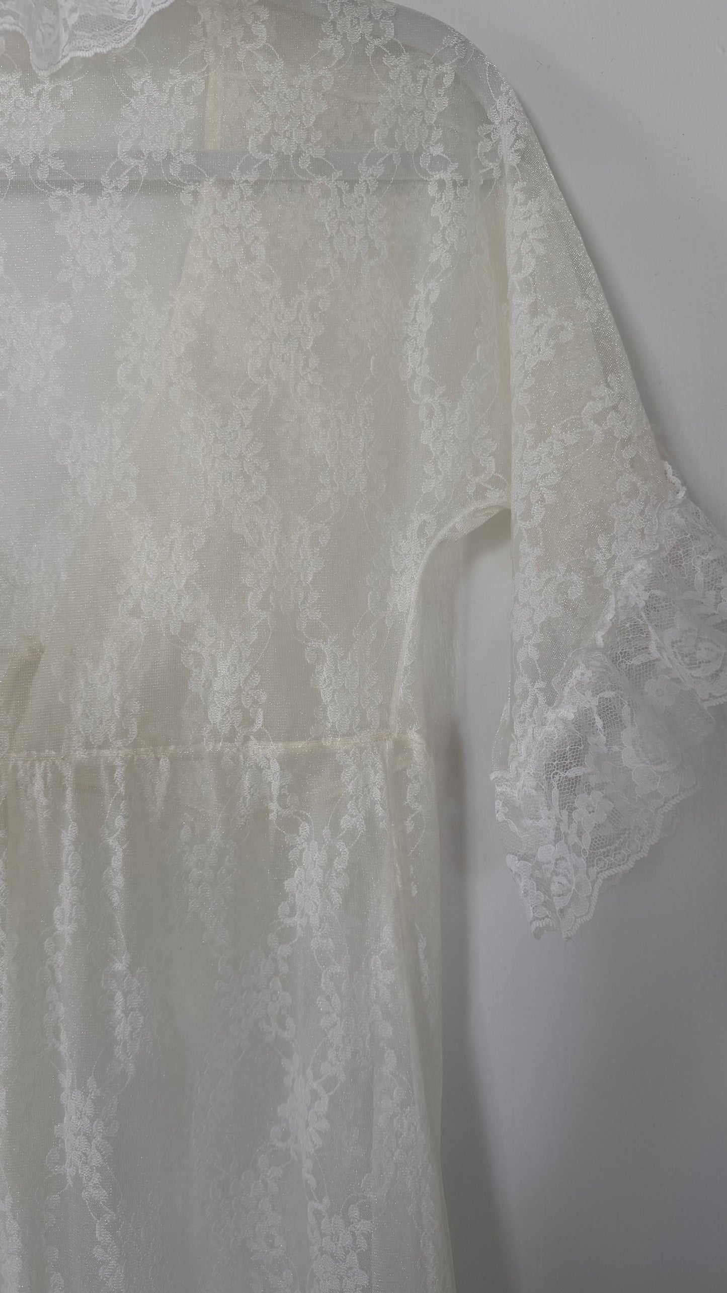 Cream Sheer Lace Overlay Peignoir Set