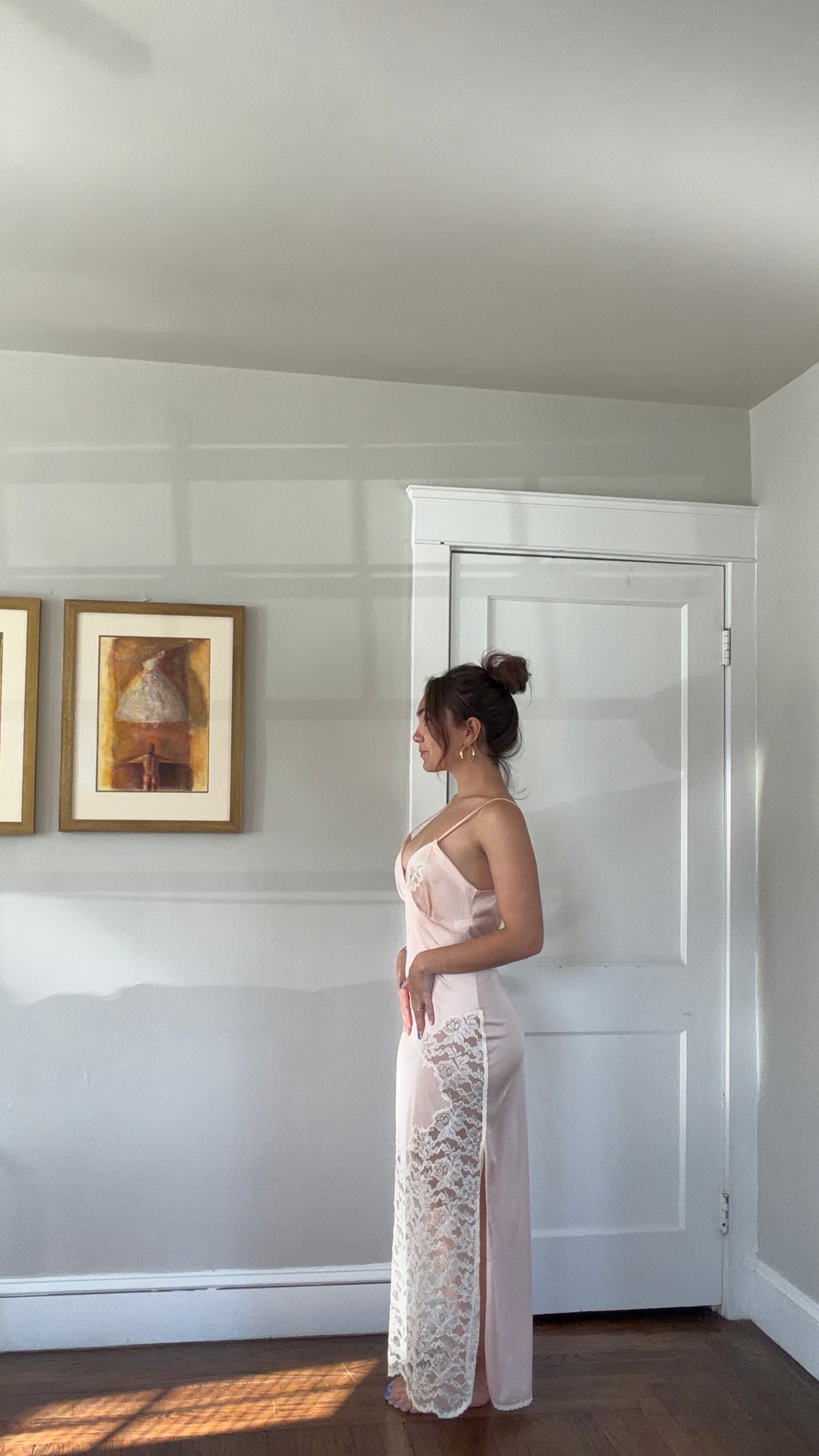 Low Back Peachy Pink Slip with Ivory Lace Detail