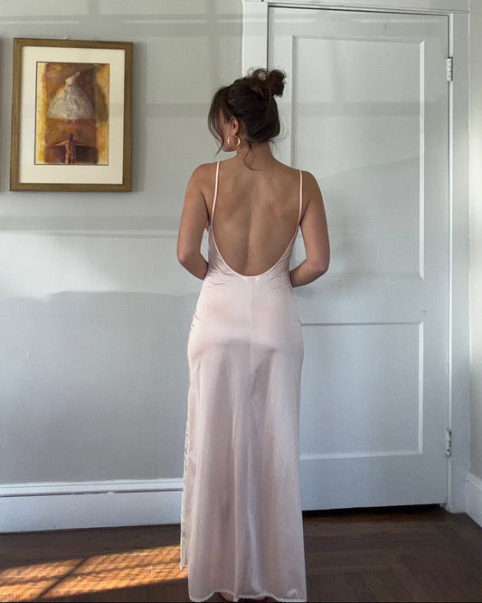 Low Back Peachy Pink Slip with Ivory Lace Detail