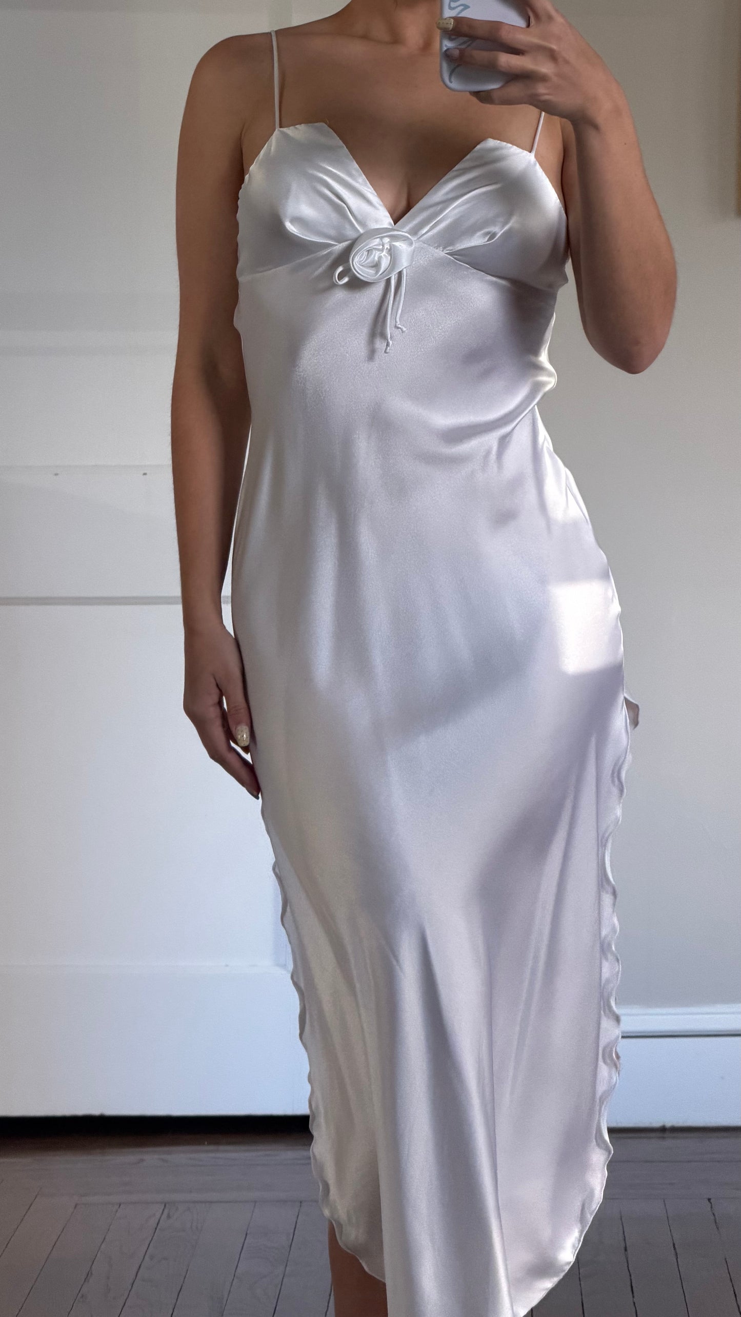 White Slip Dress with Rosette