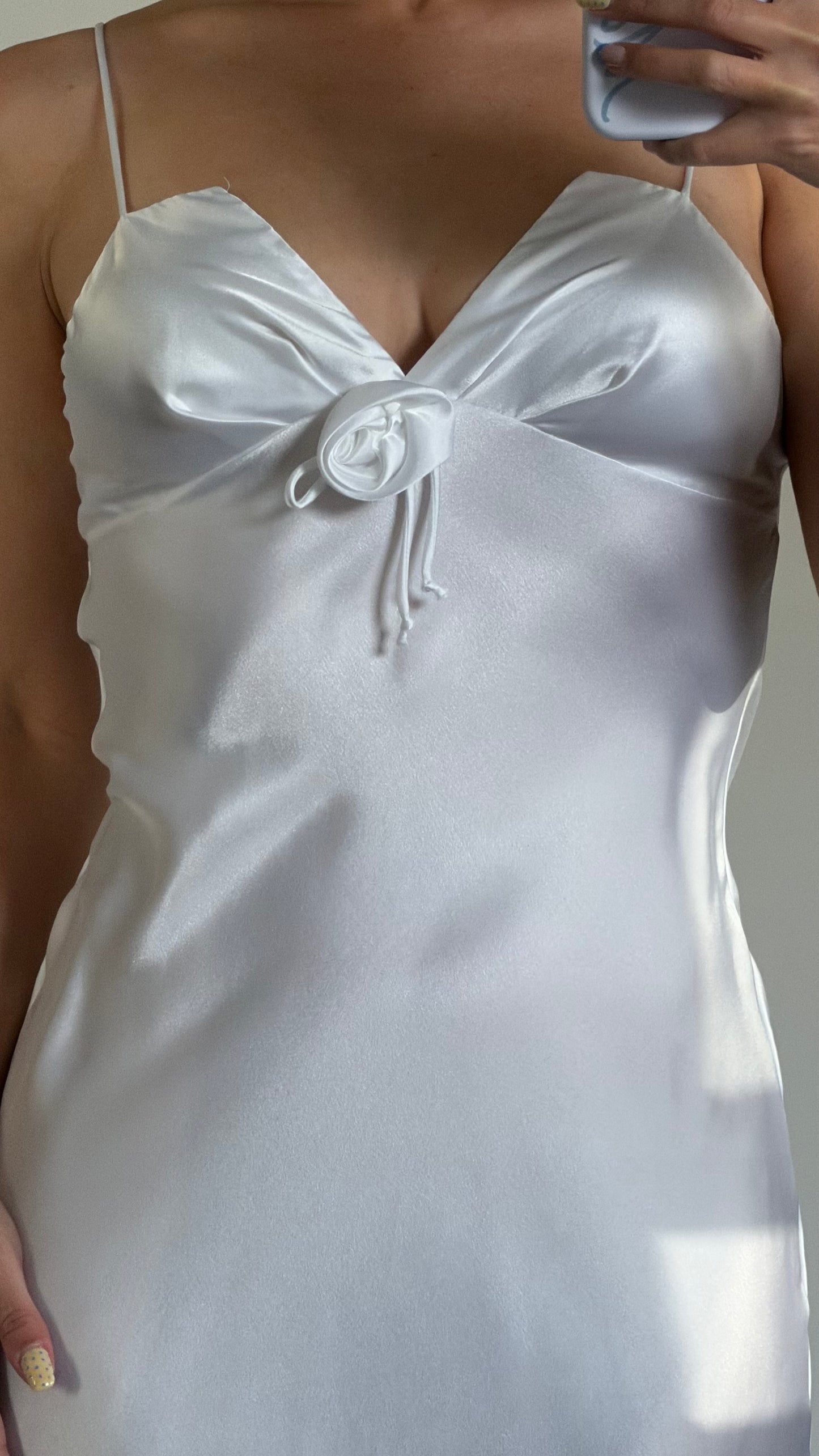 White Slip Dress with Rosette