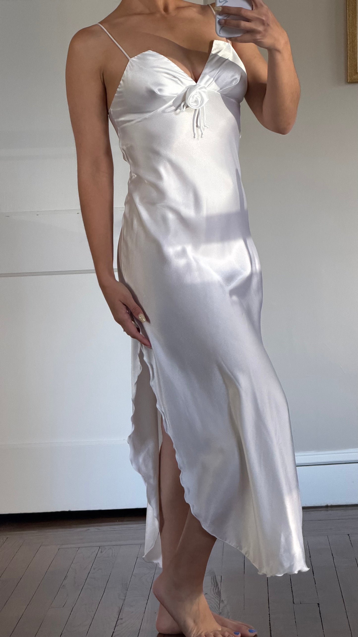 White Slip Dress with Rosette