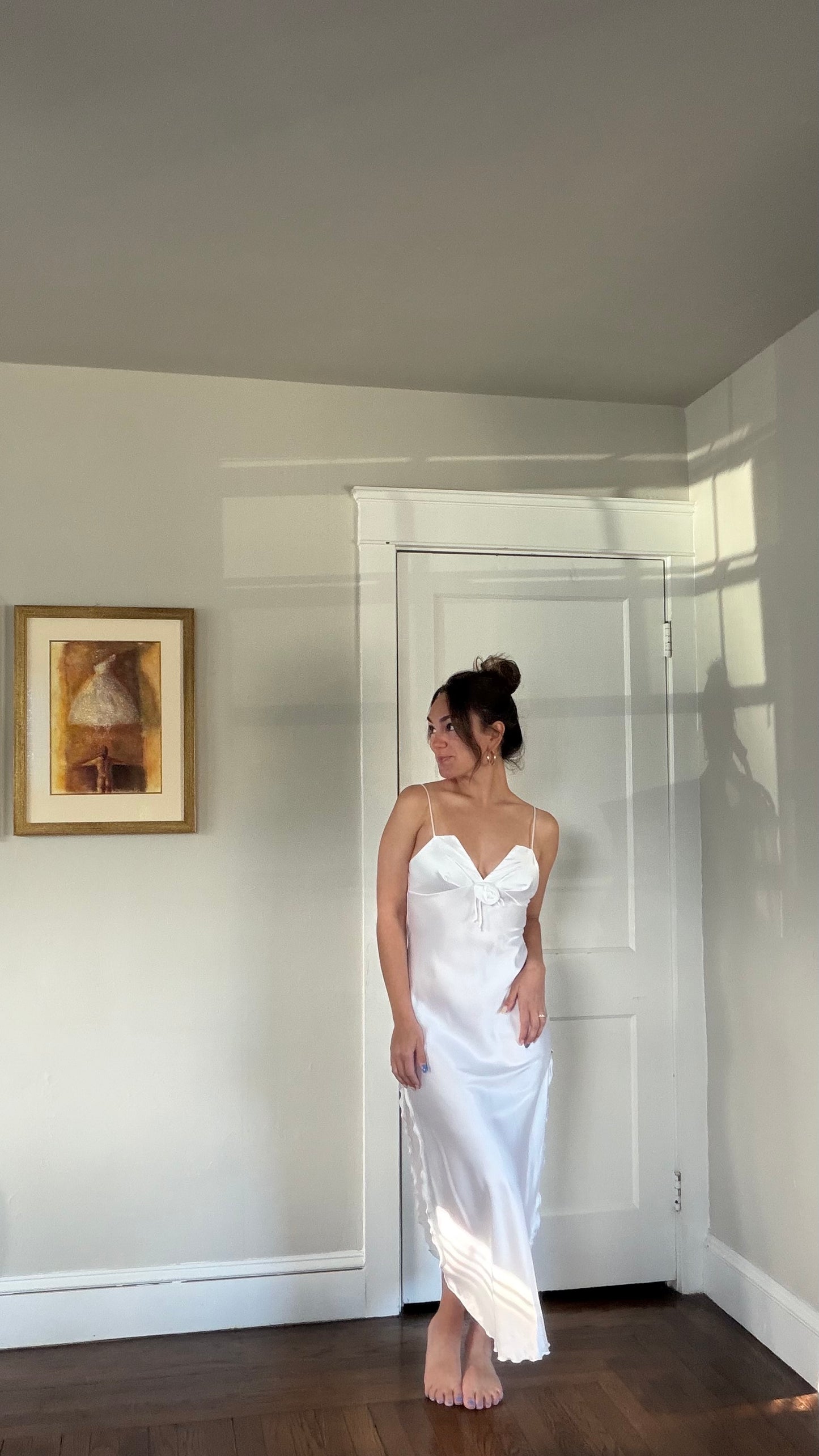 White Slip Dress with Rosette