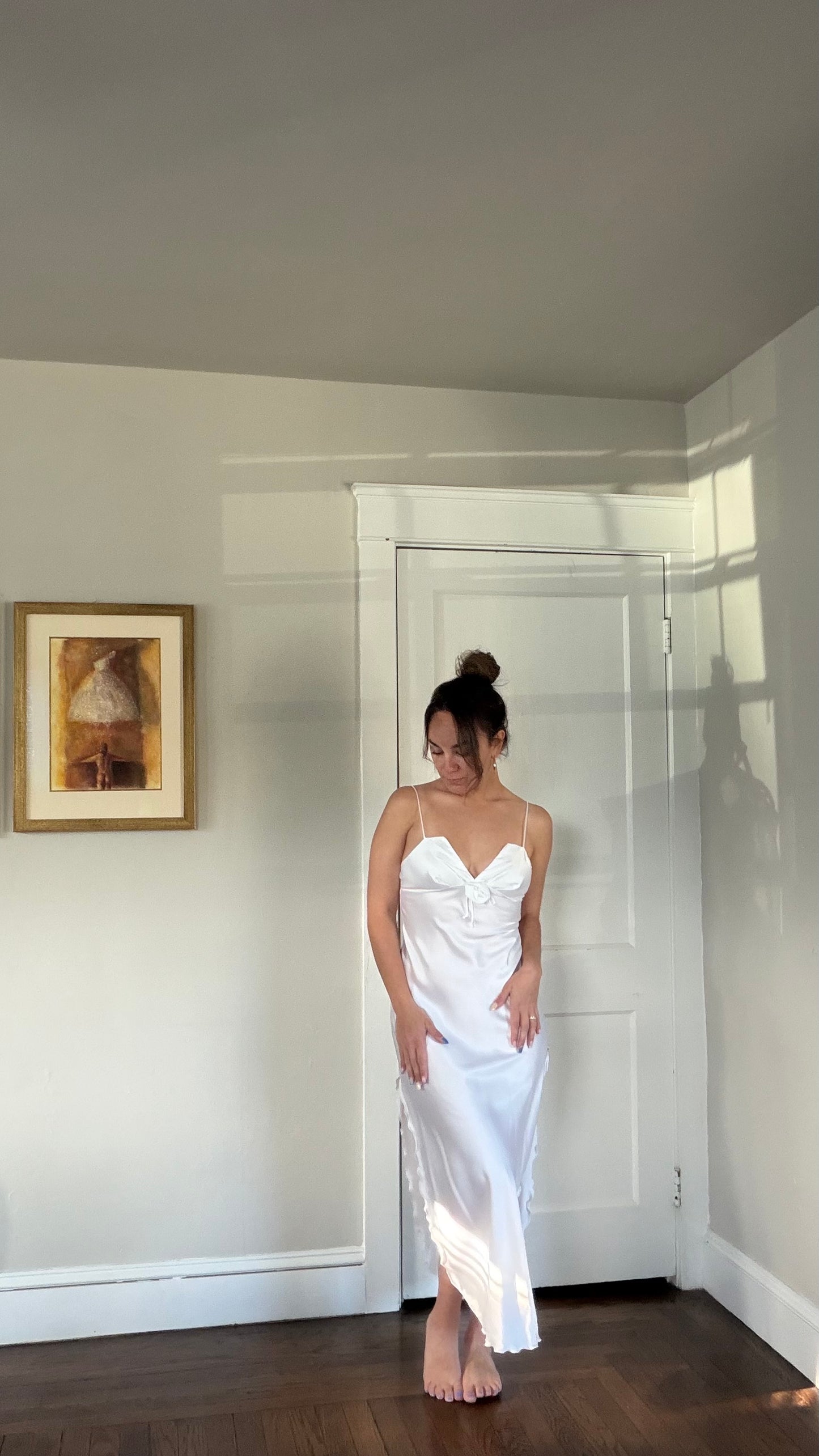 White Slip Dress with Rosette