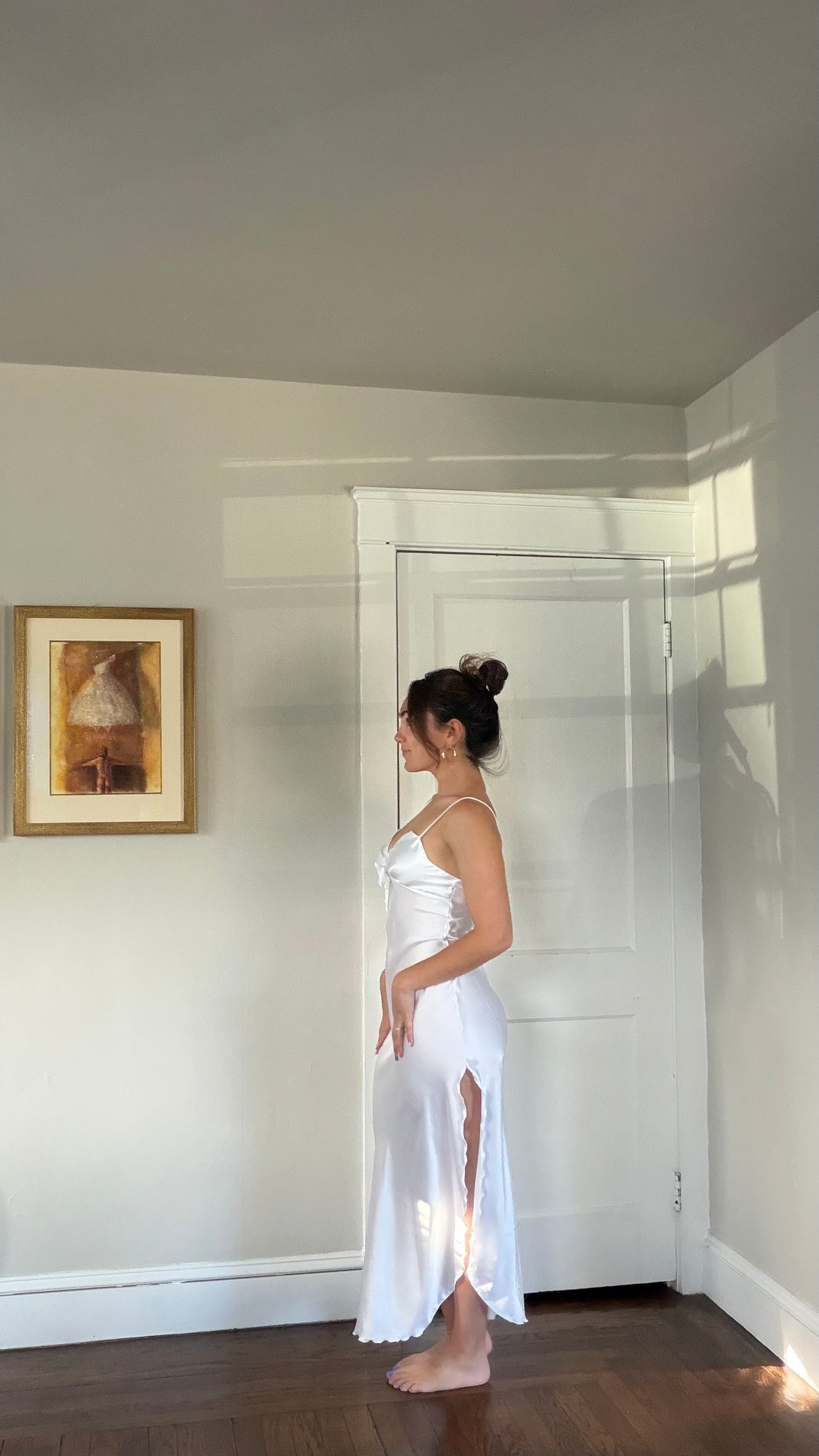 White Slip Dress with Rosette