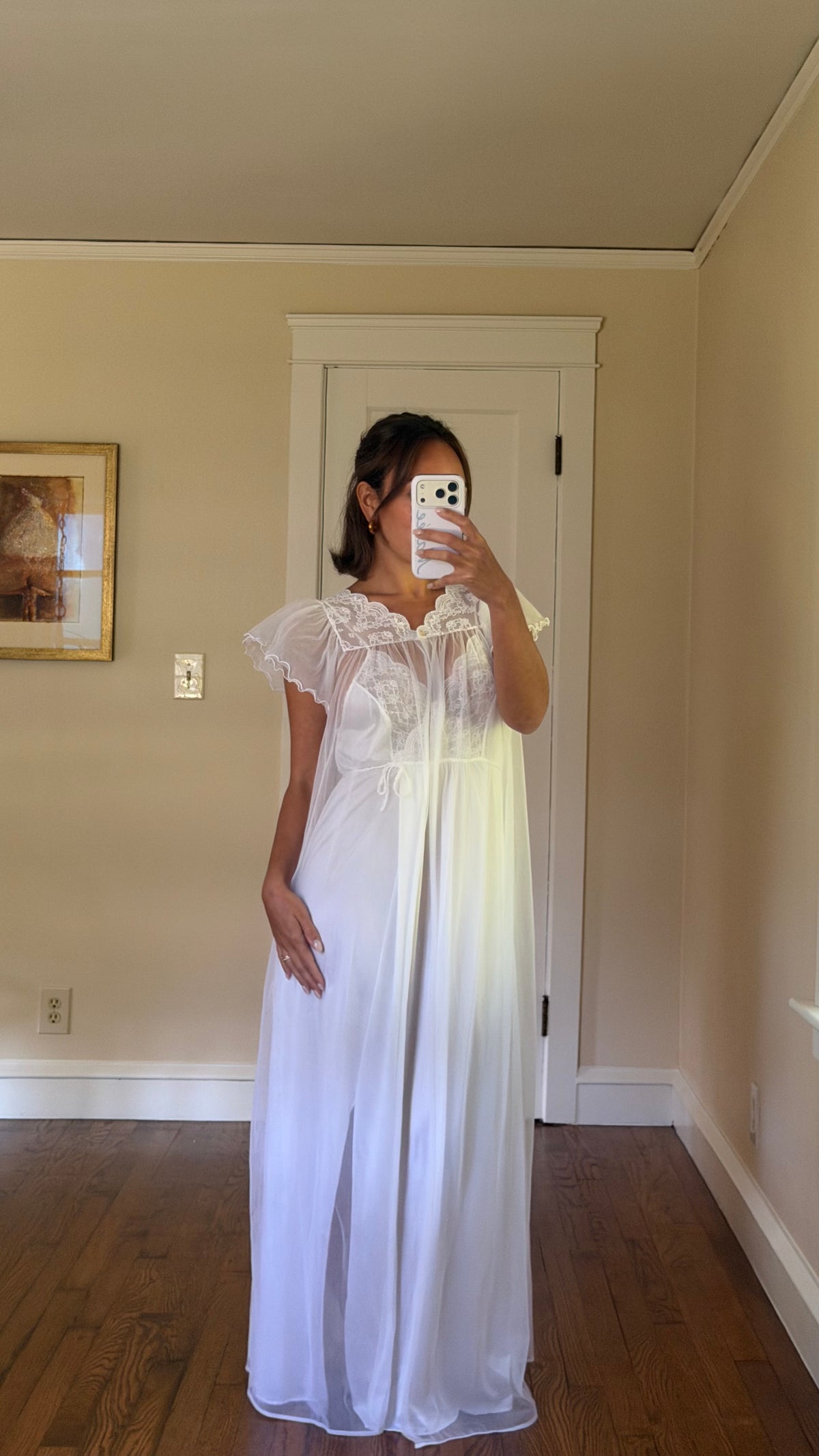 Tie-Back Slip & Chiffon Overlay Peignoir Set