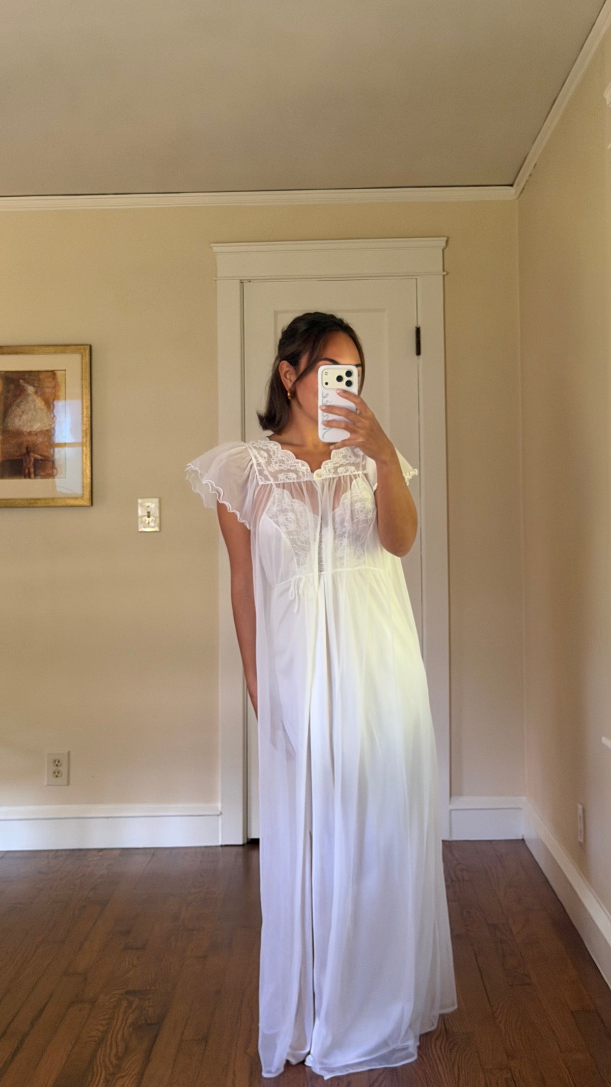 Tie-Back Slip & Chiffon Overlay Peignoir Set