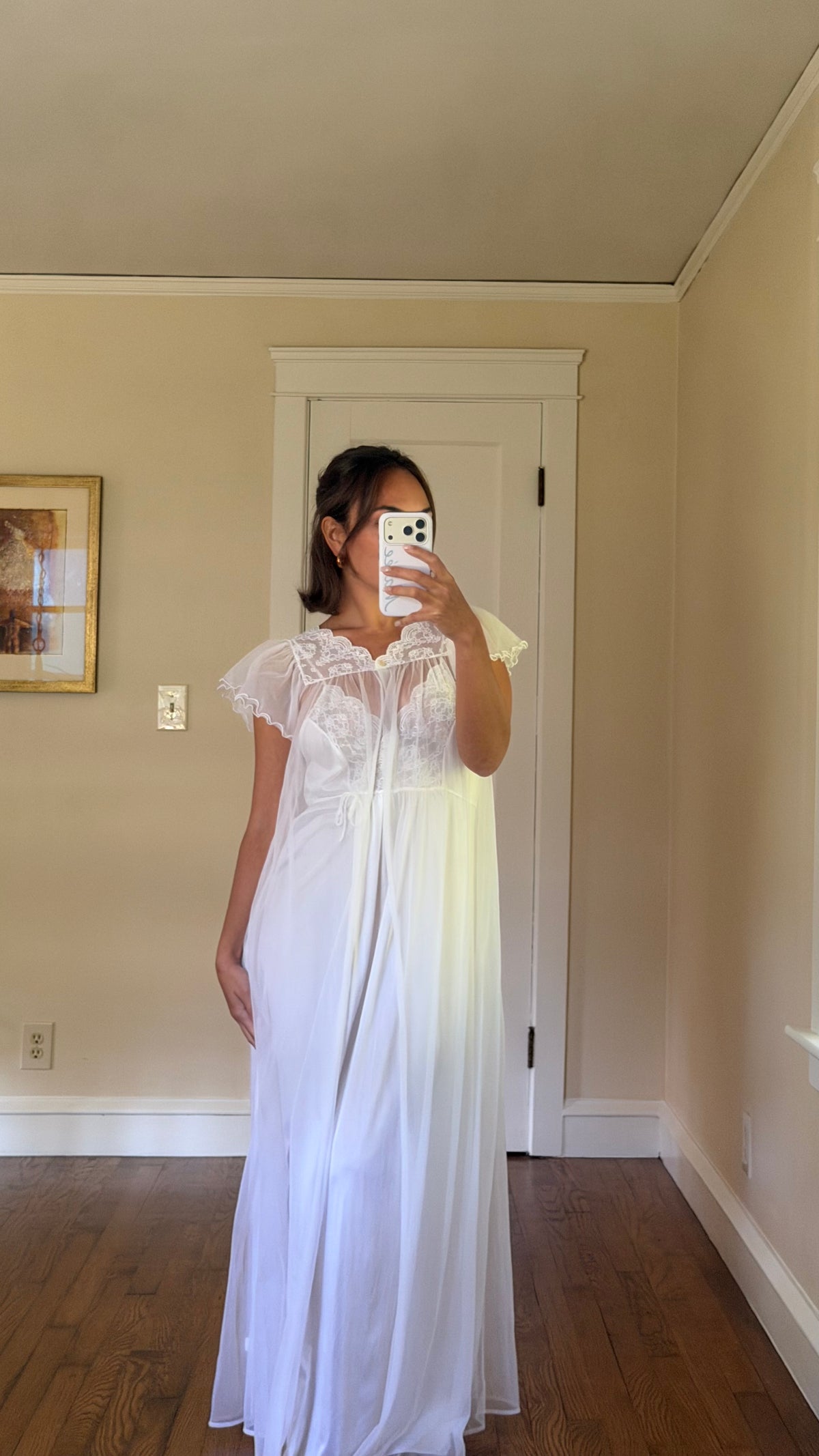 Tie-Back Slip & Chiffon Overlay Peignoir Set