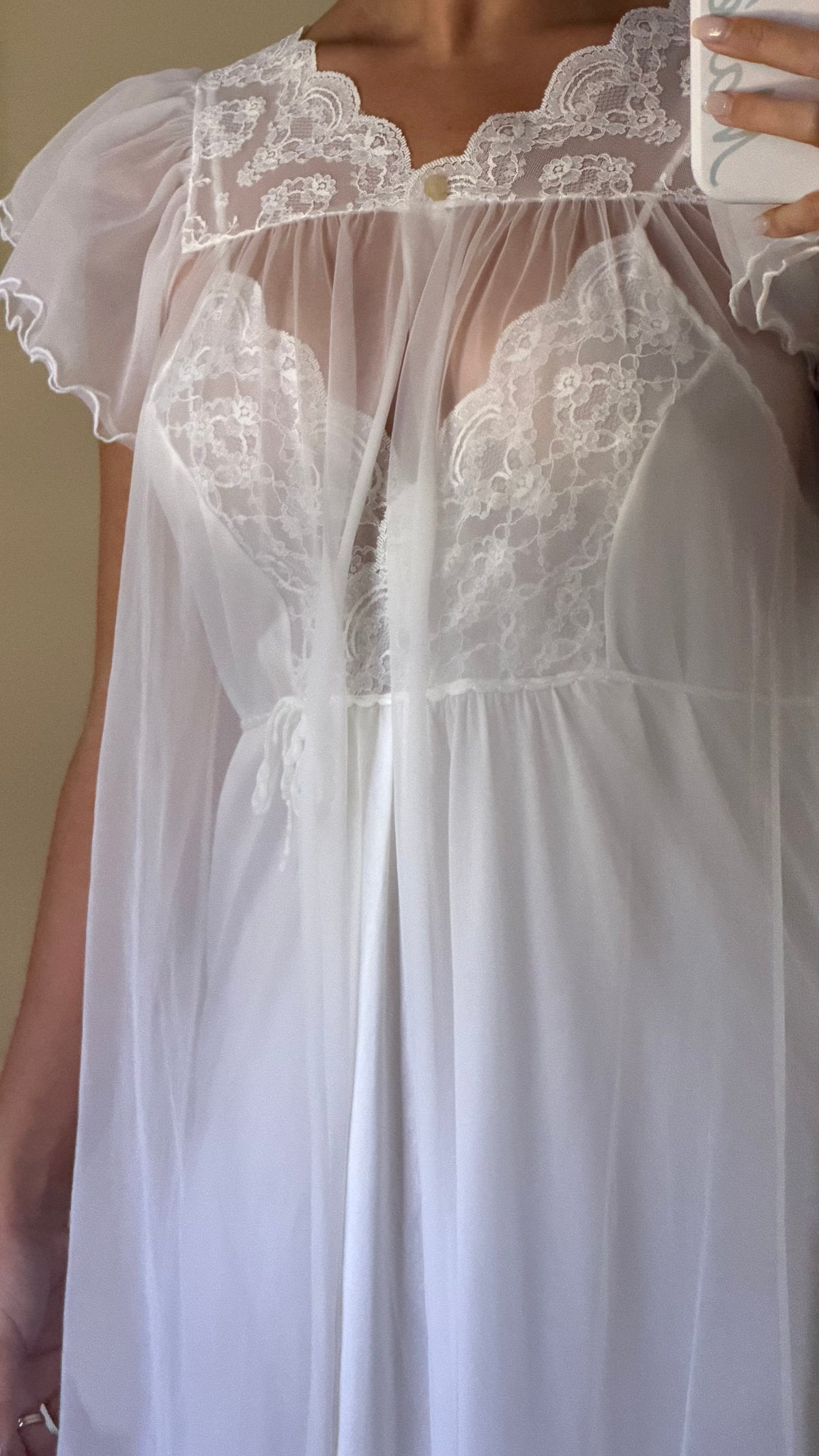Tie-Back Slip & Chiffon Overlay Peignoir Set