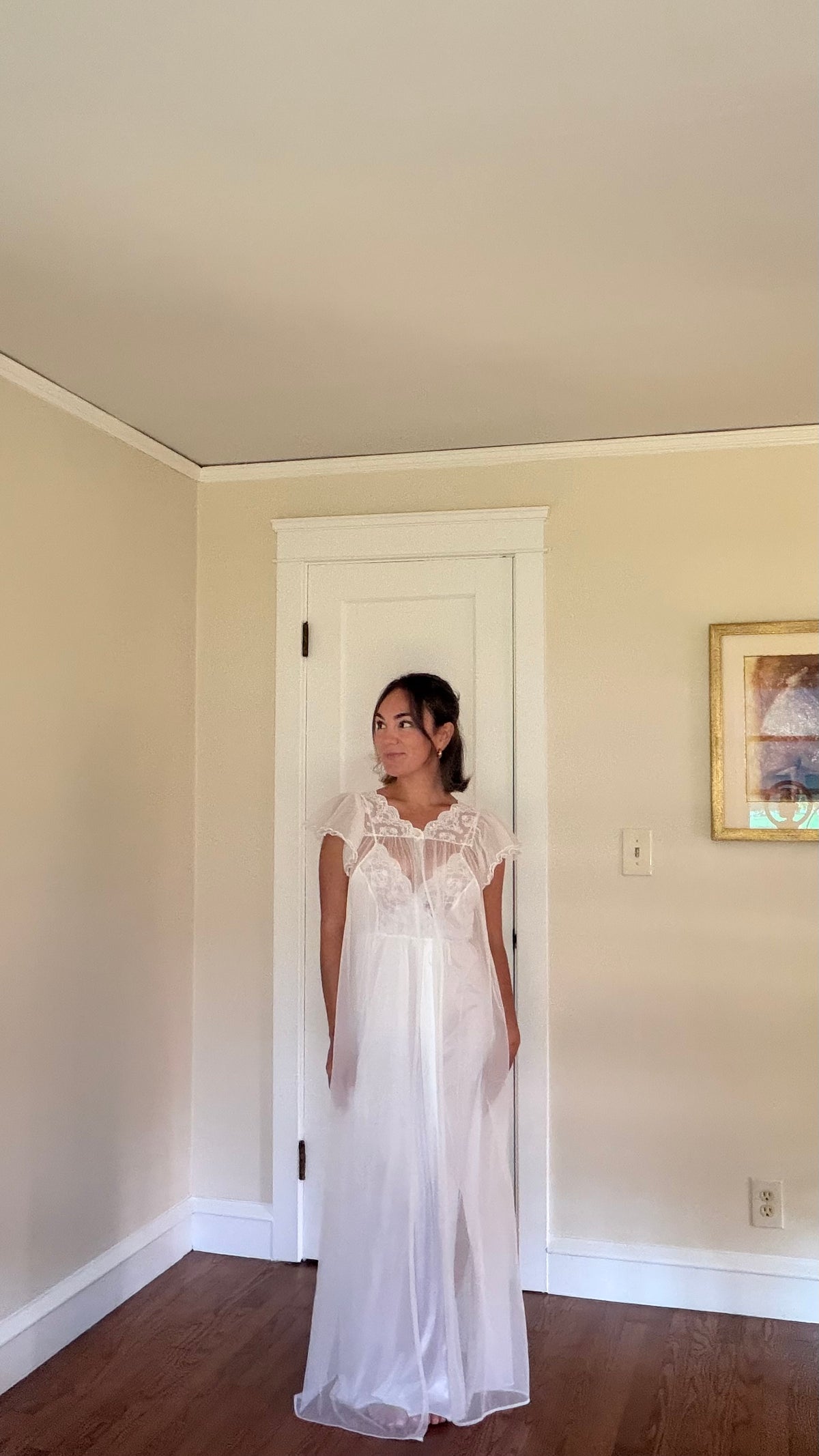 Tie-Back Slip & Chiffon Overlay Peignoir Set