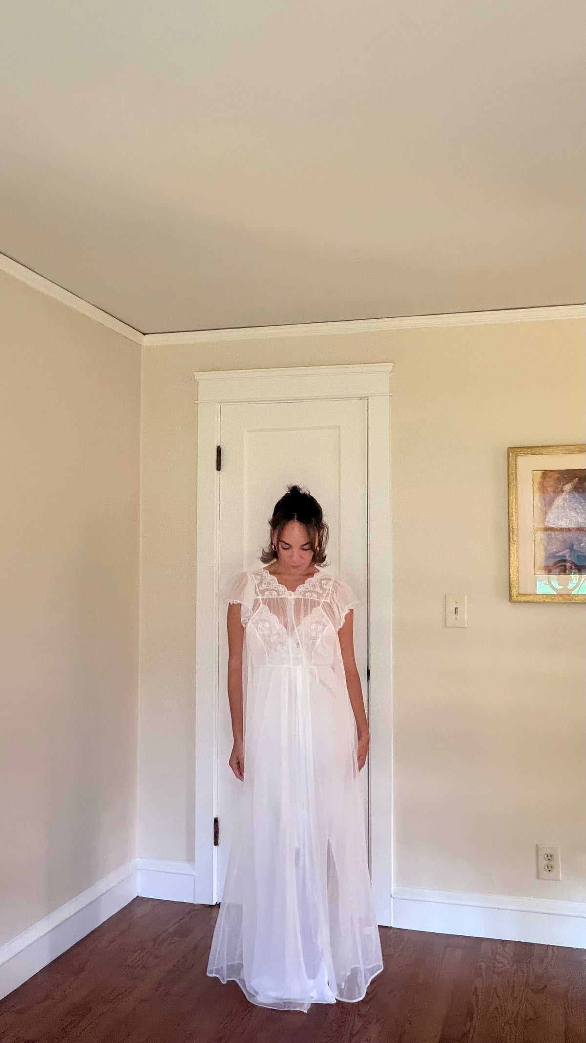 Tie-Back Slip & Chiffon Overlay Peignoir Set