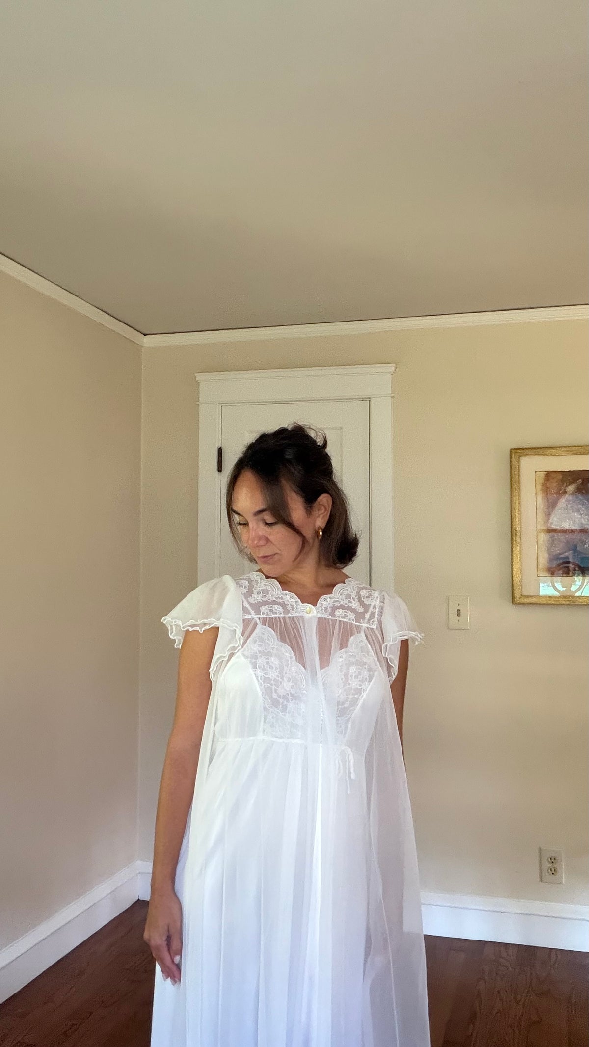 Tie-Back Slip & Chiffon Overlay Peignoir Set