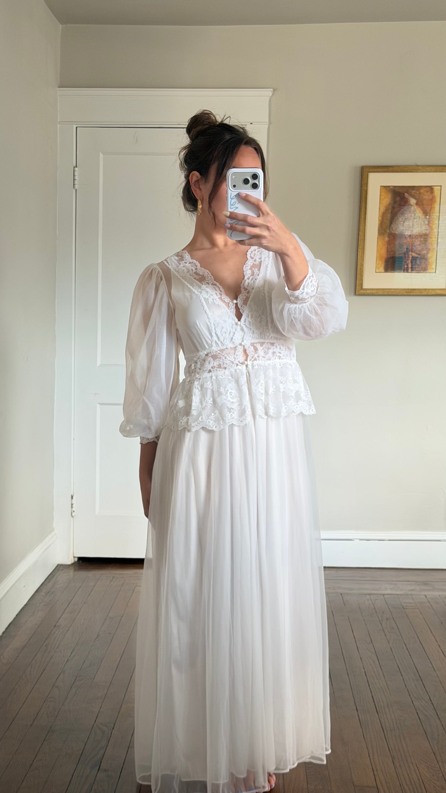 Peplum and Lace Detail Peignoir Set