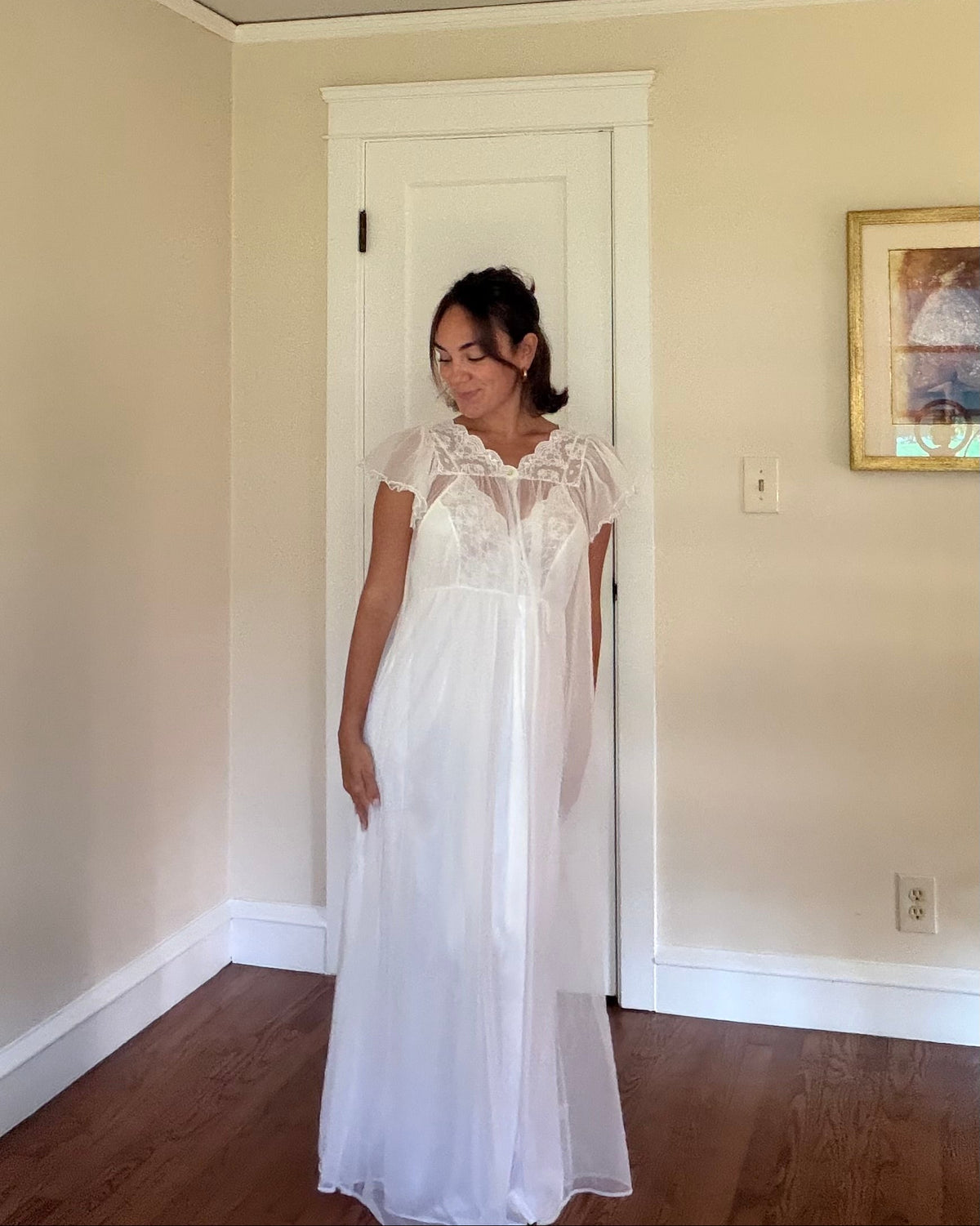 Tie-Back Slip & Chiffon Overlay Peignoir Set