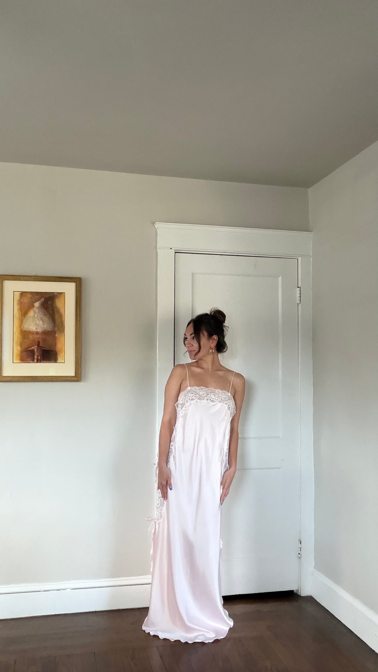 Pink & White Lace Detail Peignoir Set